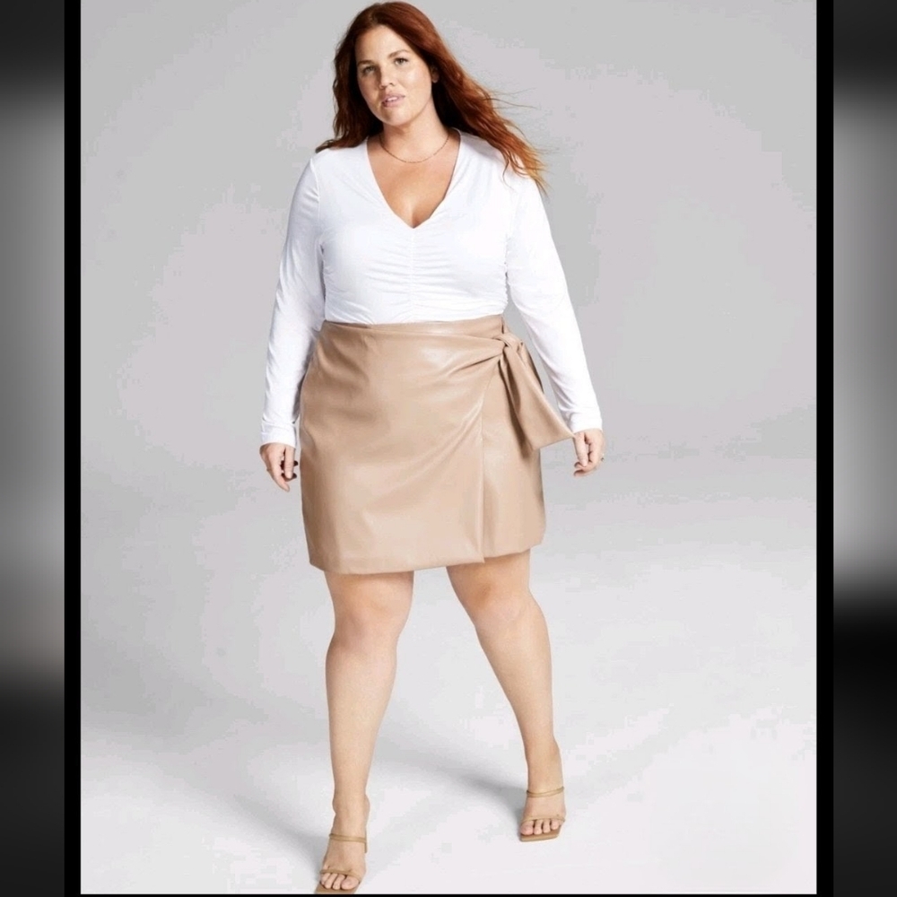 NWT And Now This Womens Plus Faux Leather Mini Faux Wrap Skirt 4X